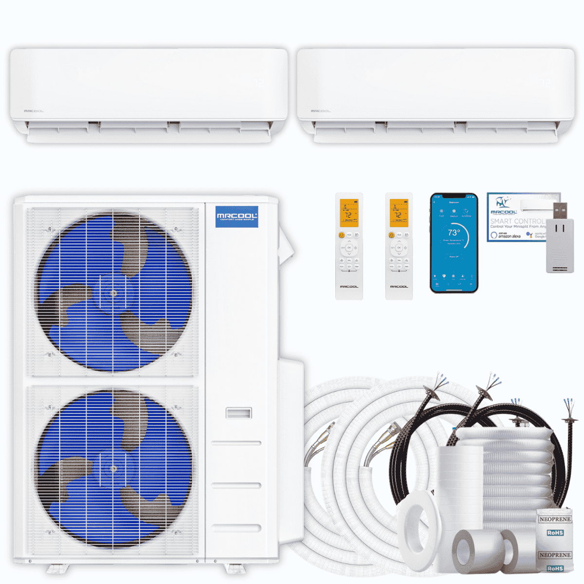 MRCOOL DIY 5th Gen 2-Zone 45,000 BTU Ductless Mini Split Air Conditioner & Heat Pump with Pre-Charged Line Sets (9K+36K), DIYM255HP