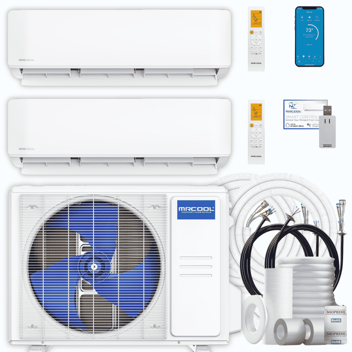 MRCOOL DIY 5th Gen 2-Zone 18,000 BTU Ductless Mini Split Air Conditioner & Heat Pump with Pre-Charged Line Sets (6K+12K), DIYM218HP