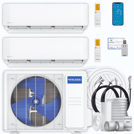 MRCOOL DIY 5th Gen 2-Zone 27,000 BTU Ductless Mini Split Air Conditioner & Heat Pump with Pre-Charged Line Sets (9K+18K), DIYM227HP