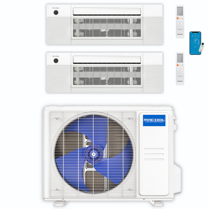 MRCOOL DIY Mini Split - 18,000 BTU Dual Zone Ceiling Cassette Ductless Air Conditioner and Heat Pump, DIY-BC-218HP0909