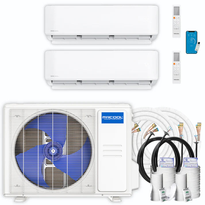 MRCOOL DIY Mini Split - 18,000 BTU Dual Zone Ductless Air Conditioner and Heat Pump with 16 ft. and 25 ft. Install Kit, DIYM218HPW00C01