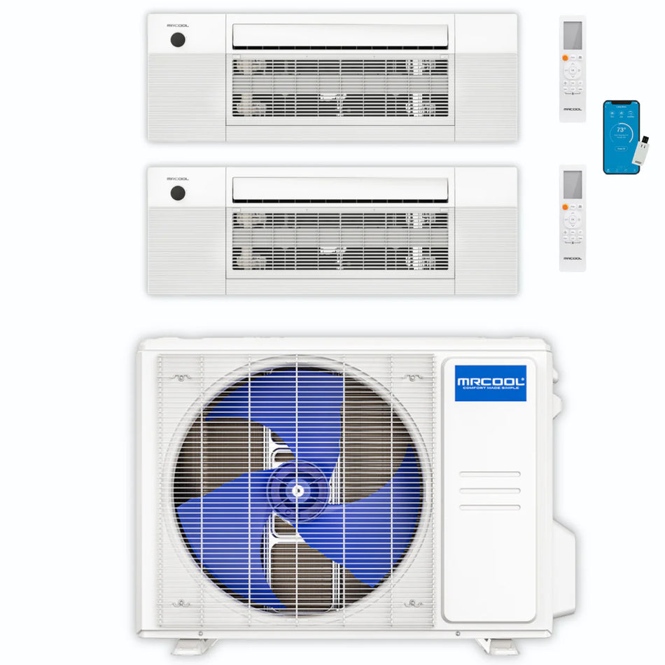 MRCOOL DIY Mini Split - 21,000 BTU Dual Zone Ceiling Cassette Ductless Air Conditioner and Heat Pump, DIY-BC-218HP0912