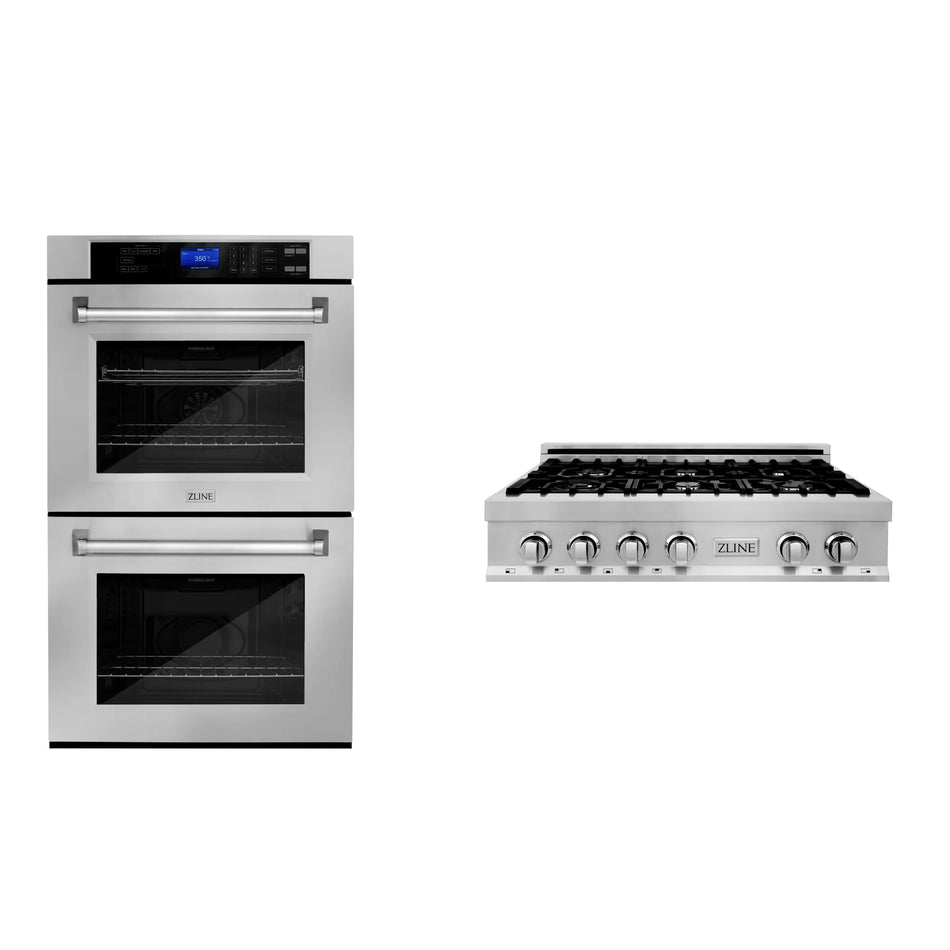 ZLINE 2-Piece Kitchen Package with 36" Stainless Steel Rangetop and 30" Double Wall Oven