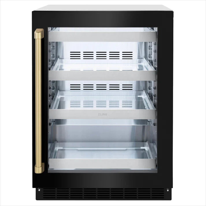 ZLINE Autograph 24" Touchstone 151 Can Beverage Fridge with Black Stainless Glass Door and Champagne Bronze Handle, RBSOZ-BS-24-CB ZLINE