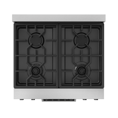 Gordon Ramsay by THOR Kitchen 30-Inch Gas Range (LRG3001U) featuring high-performance burners, a commercial convection fan, tilt panel touch control, and a spacious 4.55 cu. ft. oven for professional-grade cooking, burners 