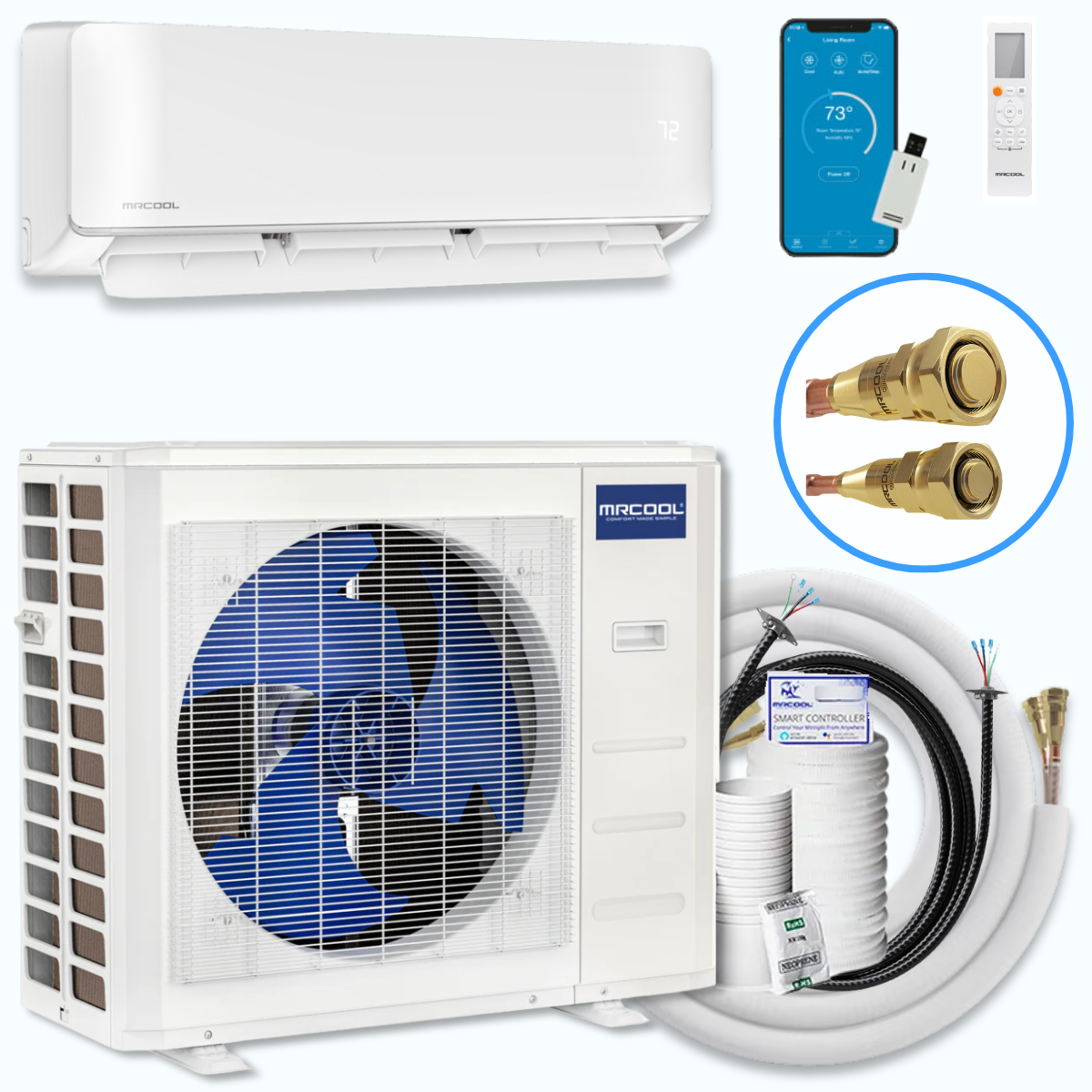 MRCOOL DIY® 5th Gen E Star 9,000 BTU Single Zone Mini Split Complete System 115V with 25 ft. DIY Quick Connect Line Set and DIYPRO Cable, DIY-09-HP-WM-115D25-O