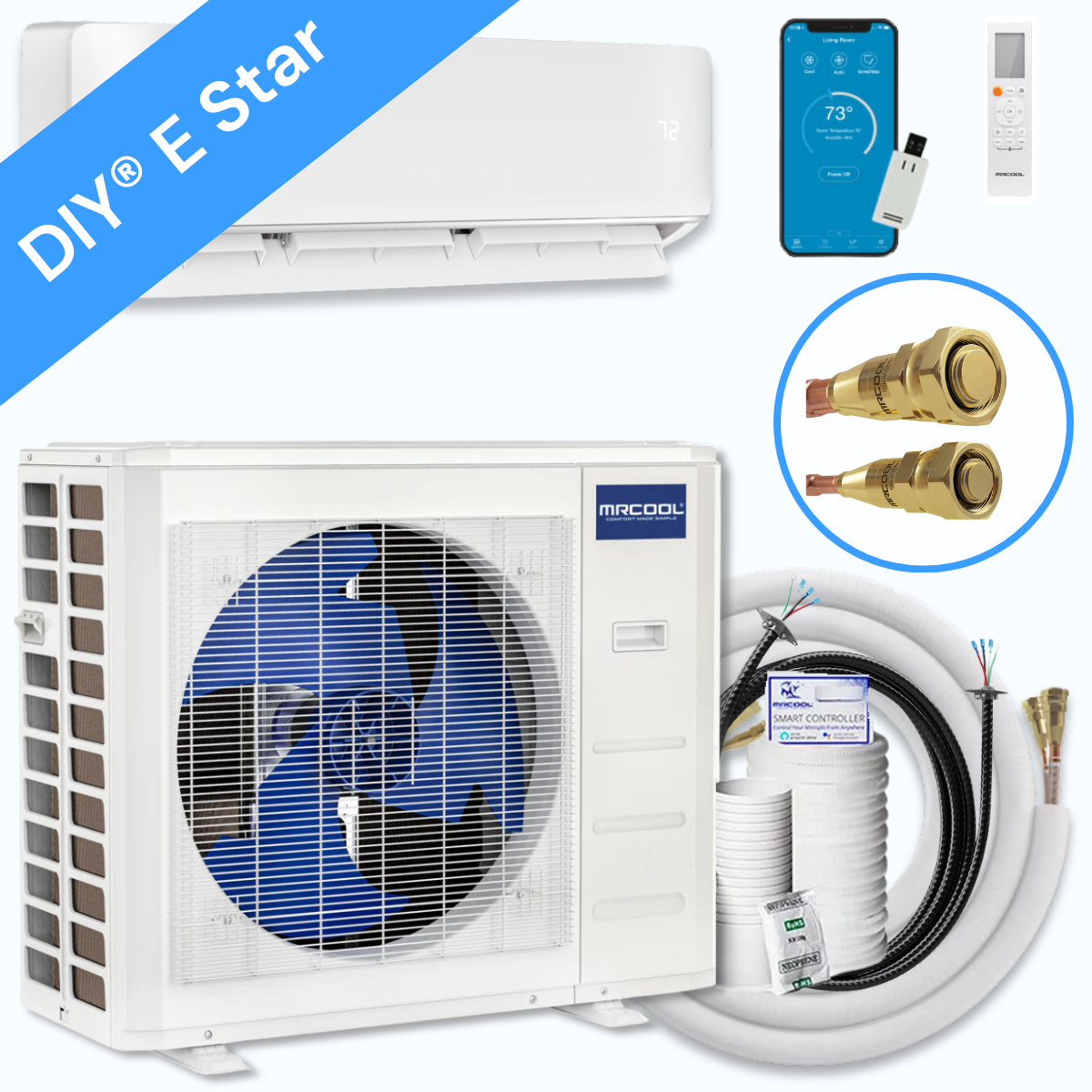 MRCOOL DIY® 5th Gen E Star 12,000 BTU Single Zone Mini Split Complete System 115V with 25 ft. DIY Quick Connect Line Set and DIYPRO Cable, DIY-12-HP-WM-115D25-O