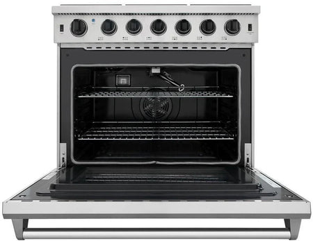 Thor 36-Inch Appliance Package including Natural Gas Range, Range Hood, Counter Depth Refrigerator, and 24-Inch Dishwasher in Stainless Steel – Professional kitchen bundle, open range