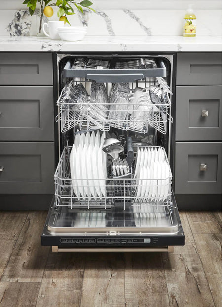 THOR Dishwasher-24-inch Built-In HDW2401SS Front View with Open Door and Loaded Visible Interior