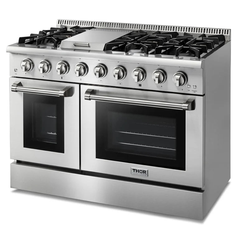 Right side view of the Thor Kitchen Range 48-inch, 6.7 cu. ft. Professional Natural Gas Range in Stainless Steel, HRG4808U with the oven door closed