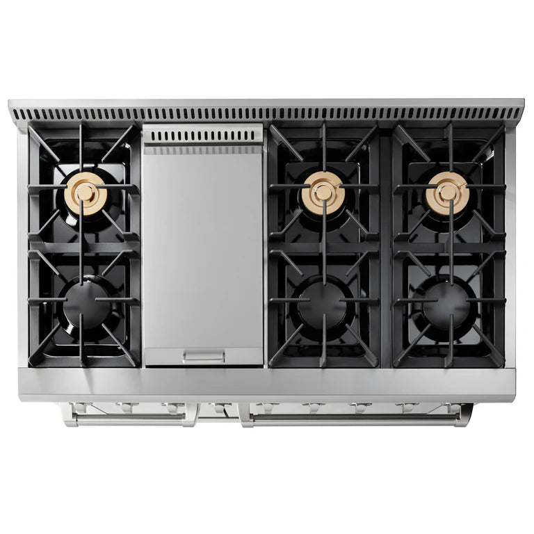 Top view of the Thor Kitchen Range 48-inch, 6.7 cu. ft. Professional Natural Gas Range in Stainless Steel, HRG4808U