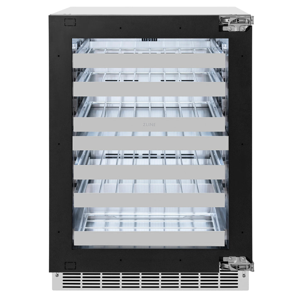 ZLINE Autograph Edition 24 in. Touchstone Dual Zone 44 Bottle Wine Cooler With Panel Ready Glass Door And Matte Black Handle