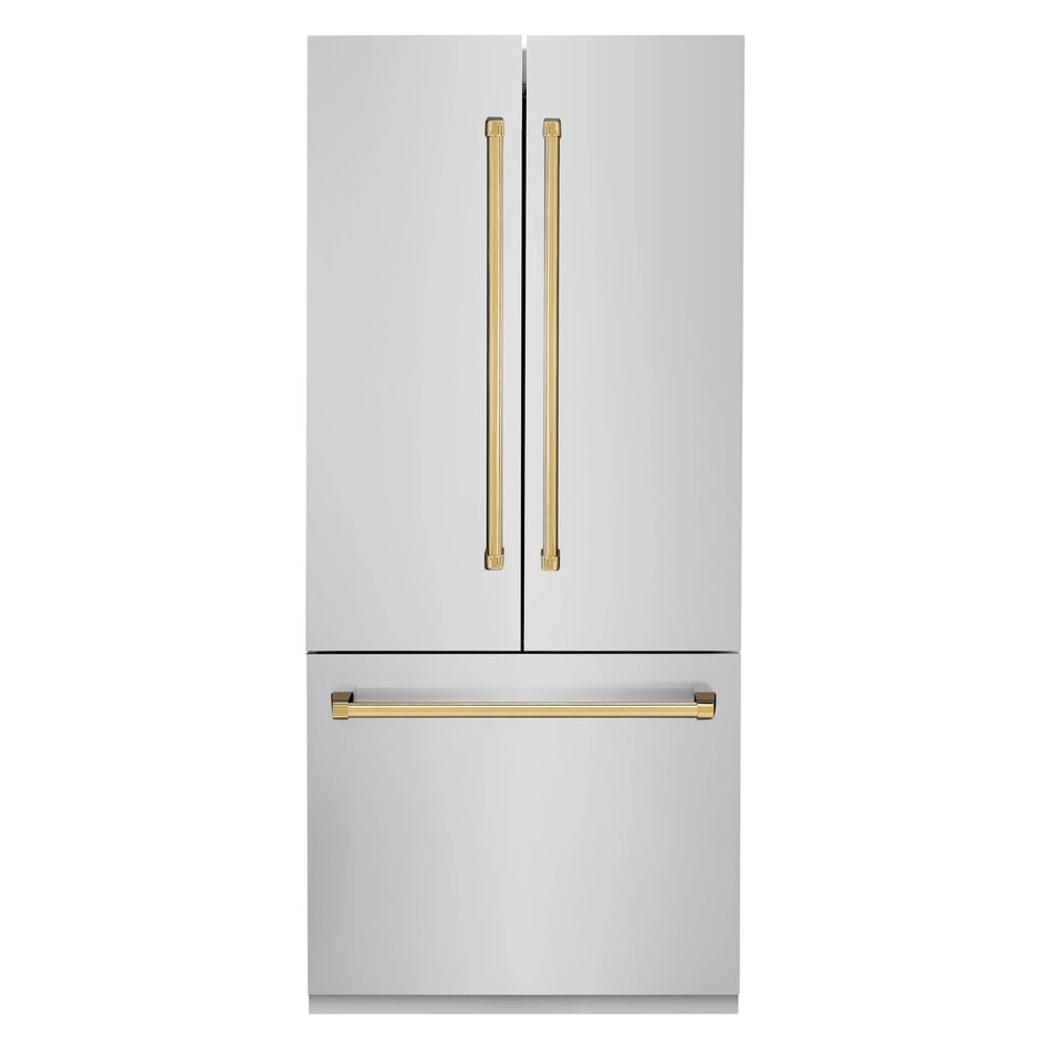 ZLINE Autograph 36 In. 19.6 cu. ft. Built-In Refrigerator with Water and Ice Dispenser with Gold Accents, RBIVZ-304-36-G