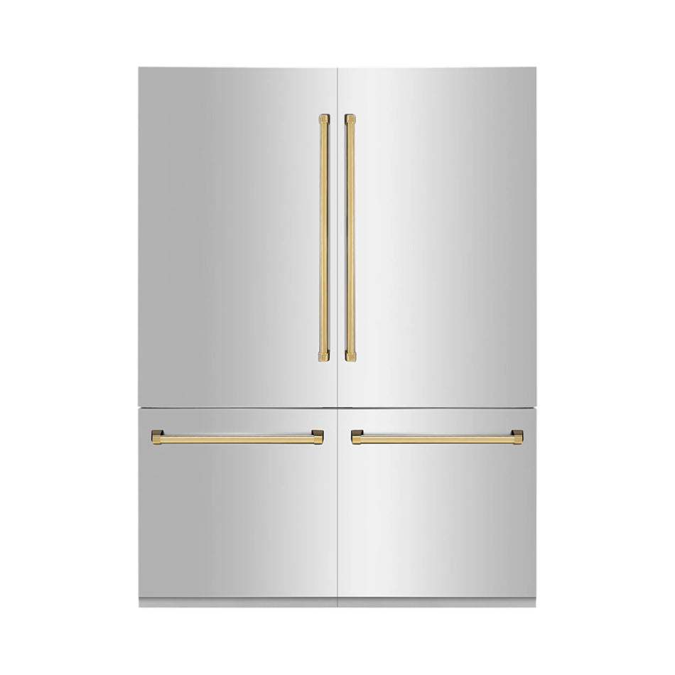 ZLINE Autograph 60" Built-In Refrigerator with Internal Water and Ice Dispenser in Stainless  Steel and Gold Accents, RBIVZ-304-60-G