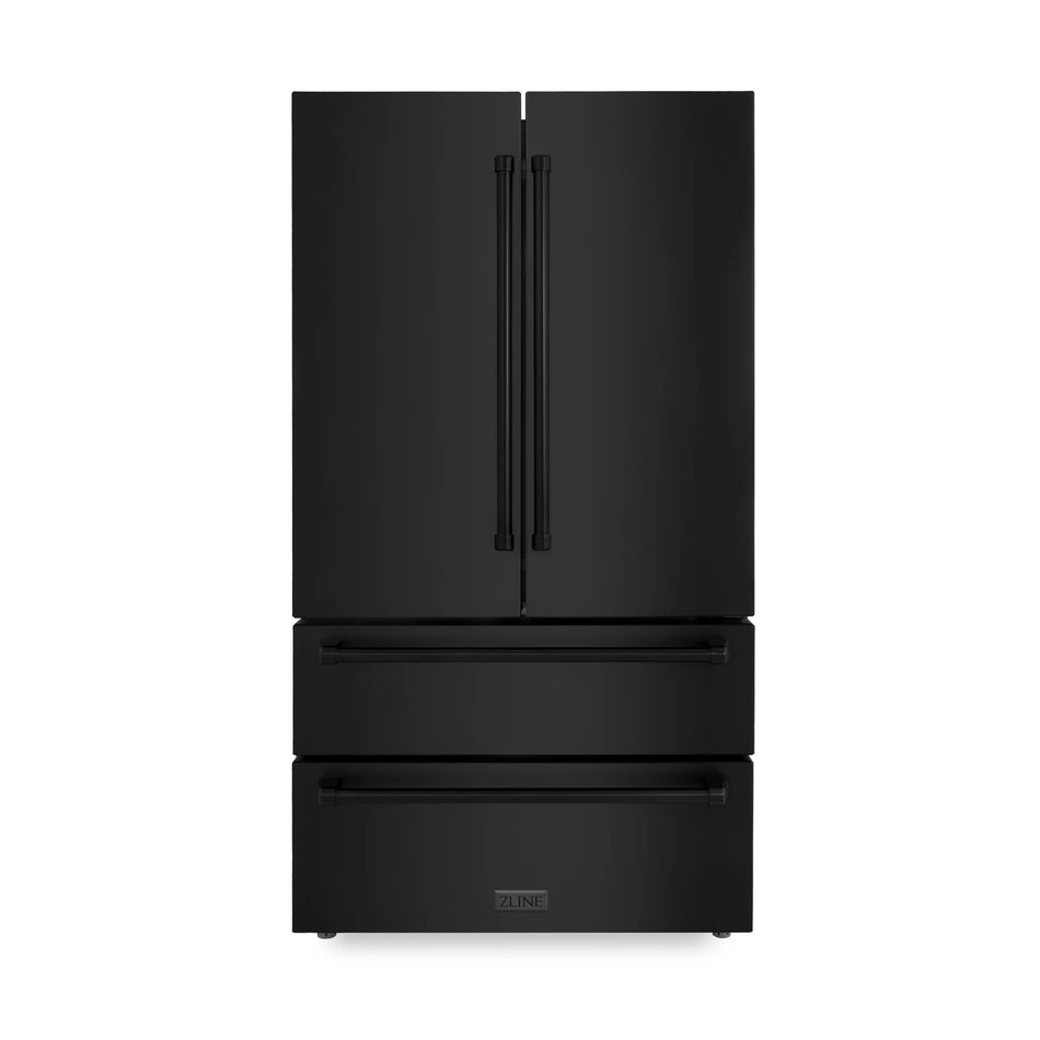 ZLINE 36 inch 22.5 cu. ft. French Door Refrigerator with Ice Maker in Black Stainless Steel, RFM-36-BS