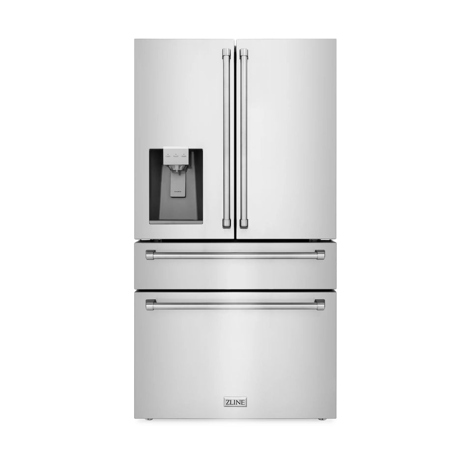 ZLINE 36" 21.6 cu. ft 4-Door French Door Refrigerator with Water and Ice Dispenser in Fingerprint Resistant Stainless Steel, RFM-W-36