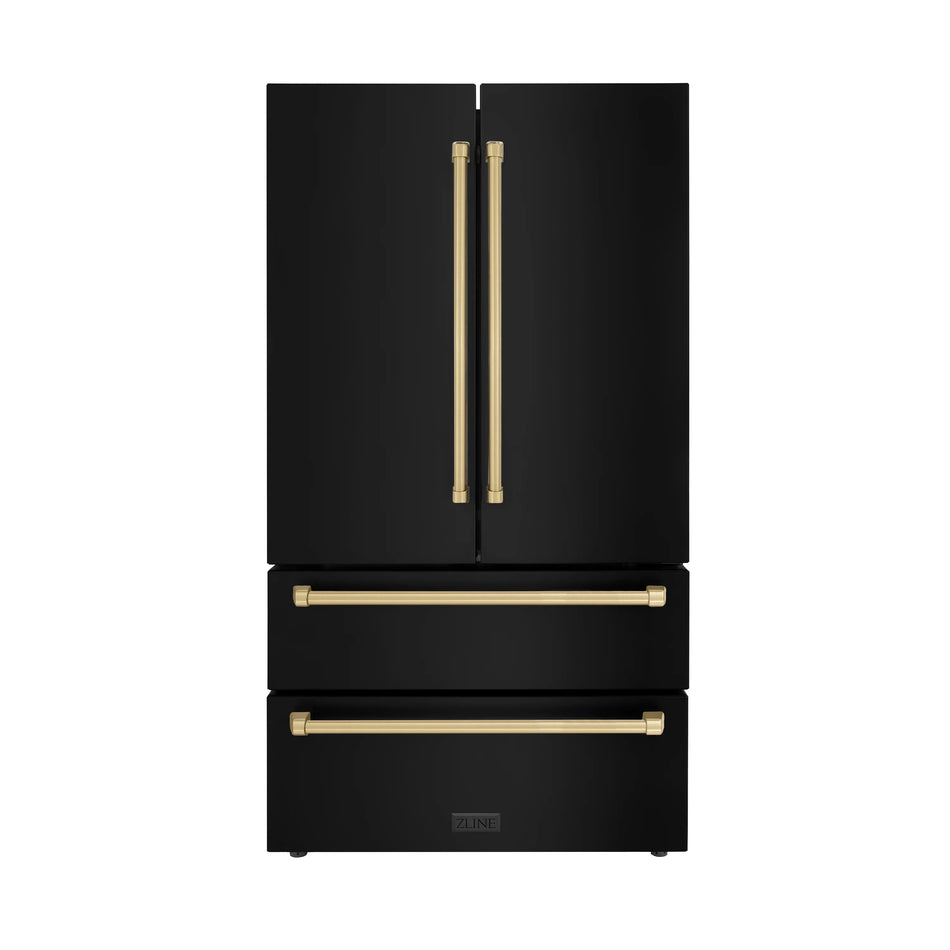 ZLINE 36" Autograph 22.5 cu. ft. Refrigerator with Ice Maker, Black Stainless, Bronze Accents, RFMZ-36-BS-CB