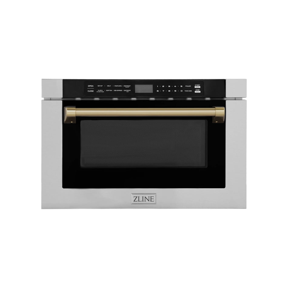 ZLINE Autograph 24" Microwave Drawer in Stainless Steel and Bronze Accents, MWDZ-1-H-CB