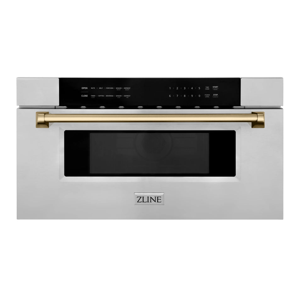 ZLINE Autograph 30 In. 1.2 cu. ft. Built-In Microwave Drawer In Stainless Steel With Champagne Bronze Accents, MWDZ-30-CB