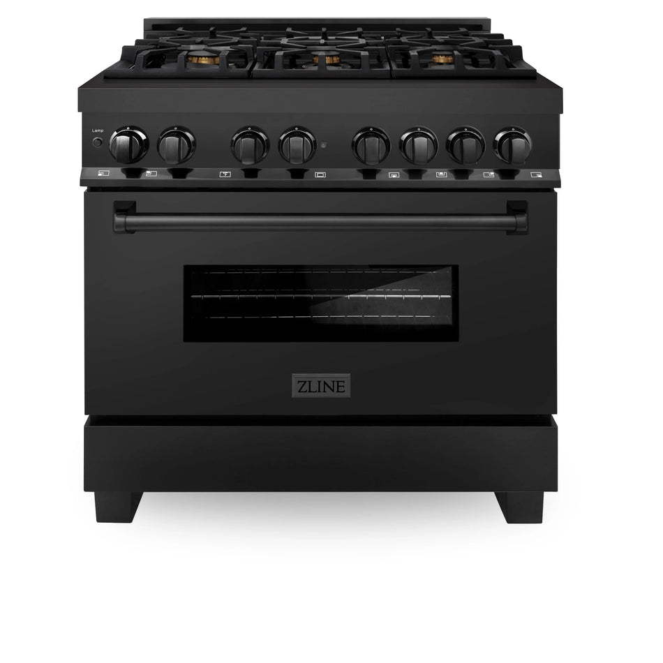 ZLINE 36 in. Professional Gas Burner/Electric Oven in Black Stainless Steel with Brass Burners, RAB-BR-36