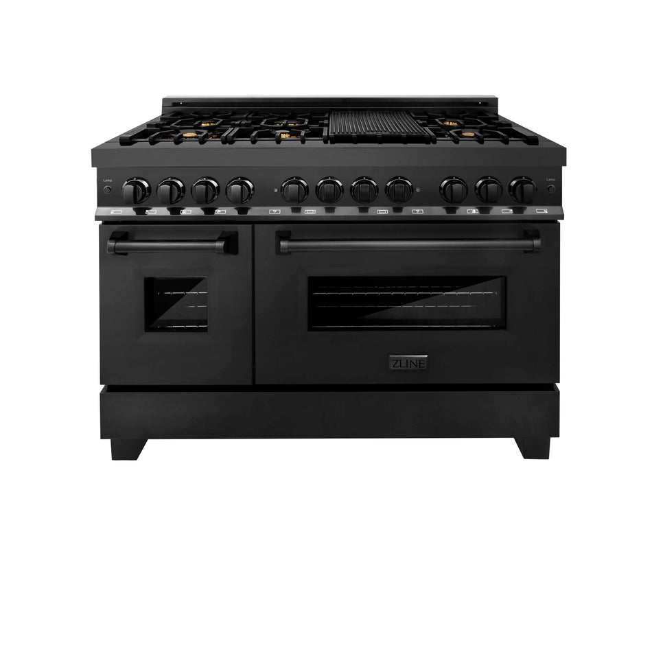 ZLINE 48 in. Professional Gas Burner, Electric Oven Range in Black Stainless with Brass Burners, RAB-BR-48