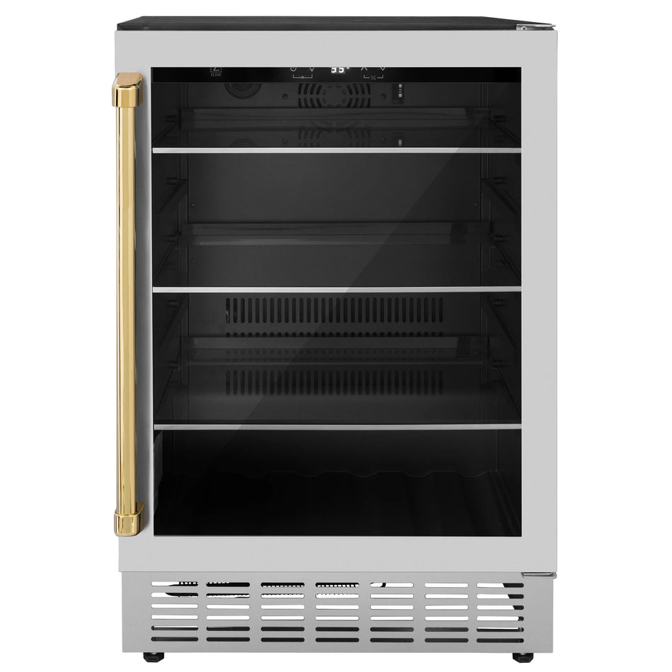 ZLINE 24" Monument Autograph Edition 154 Can Beverage Fridge in Stainless Steel with Polished Gold Accents