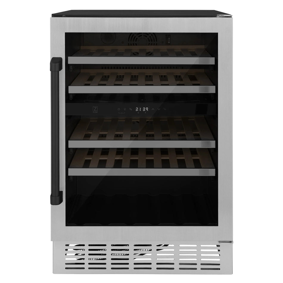 ZLINE 24" Monument Autograph Edition Dual Zone 44-Bottle Wine Cooler in Stainless Steel with Matte Black Accents